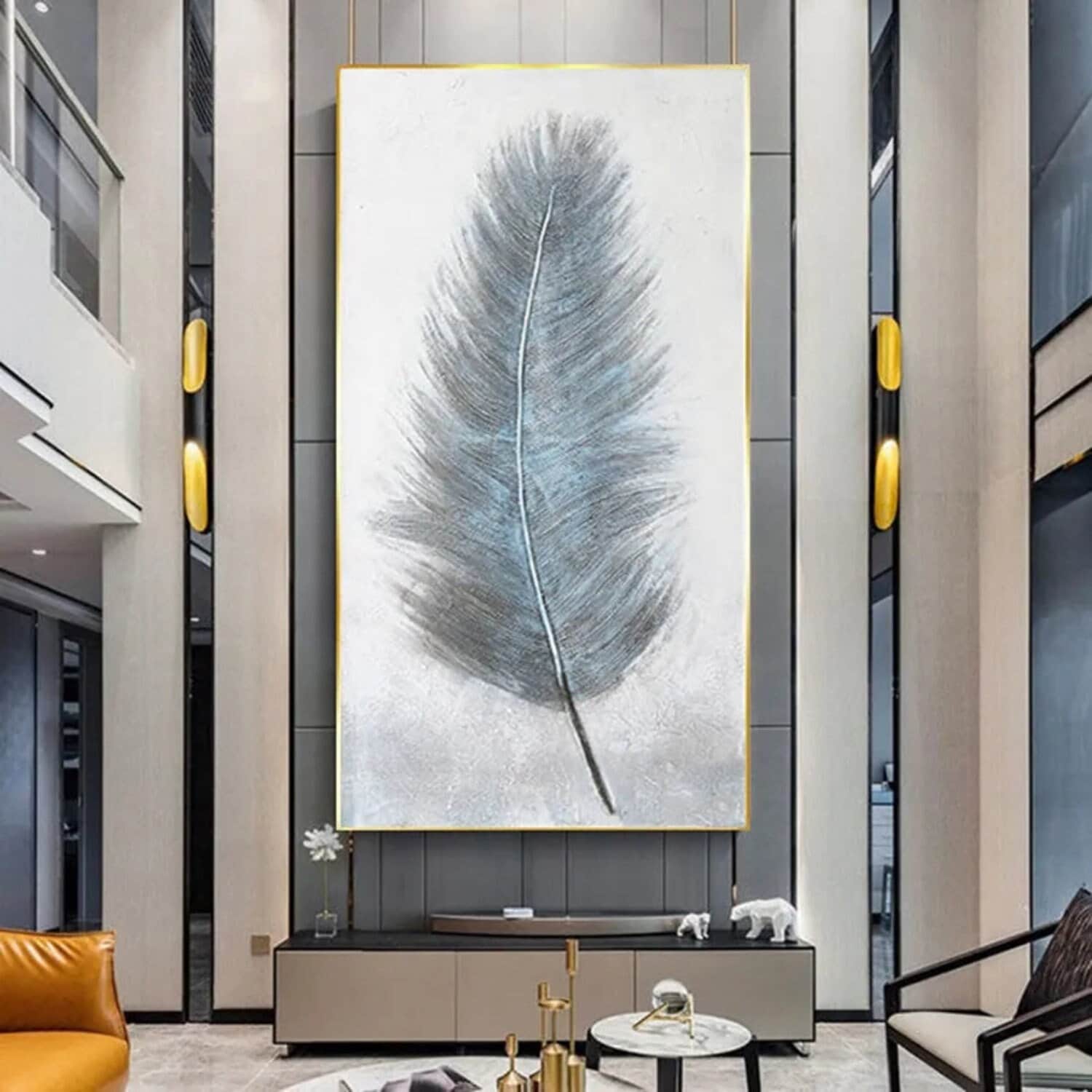 Large Grey Feather 100% Hand Painted Fine Art
