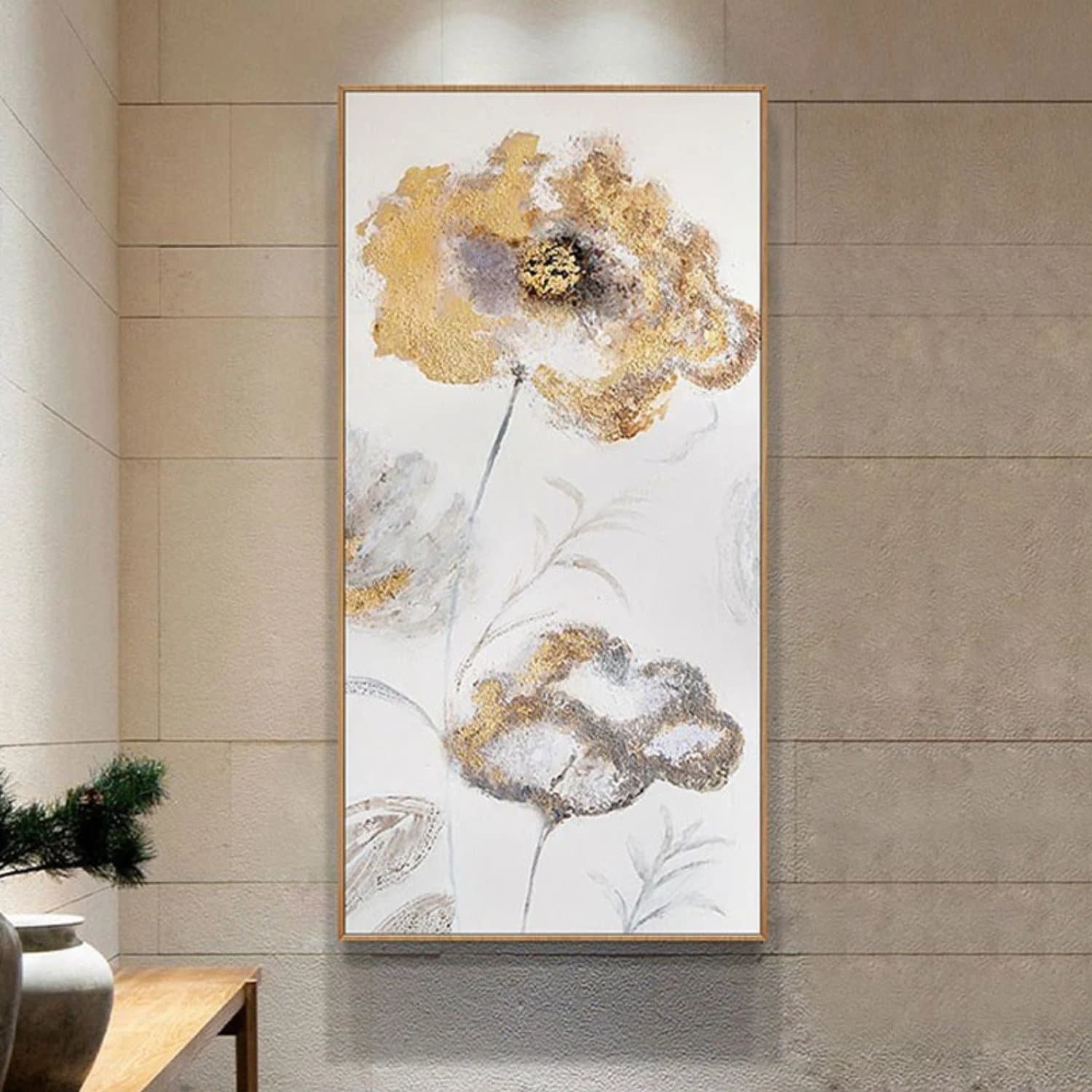 Modern Golden Flowers 100% Hand Painted Artwork