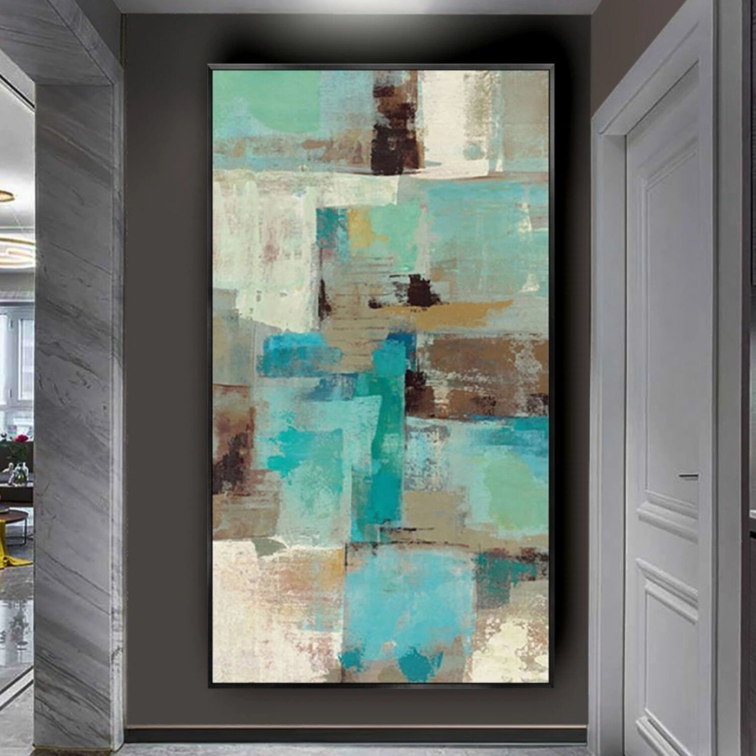 Rich Turquoise Colour Abstract Minimalist Painting