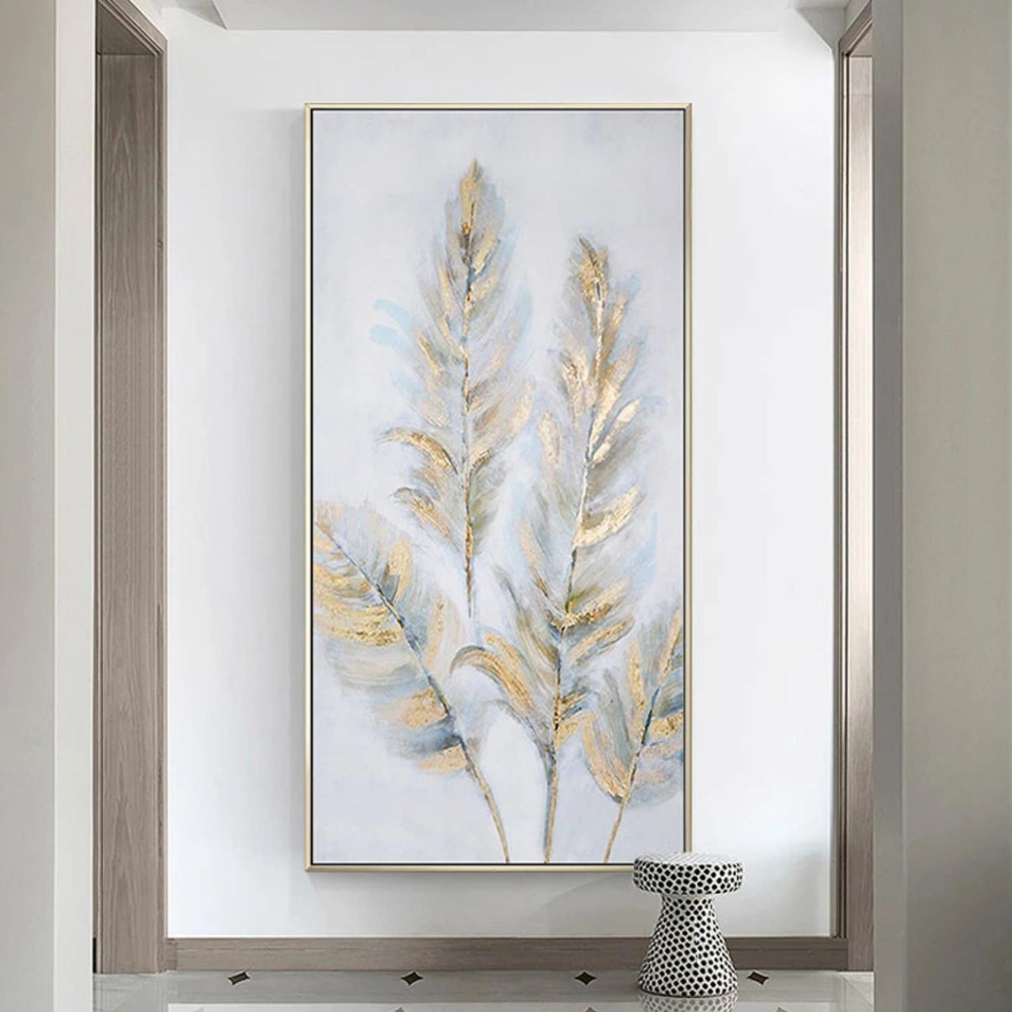 Abstract Gold Textured Feathers Canvas Painting