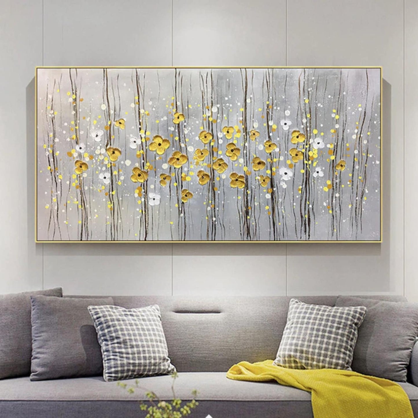 3D Textured Wall Hanging Golden Flowers Painting