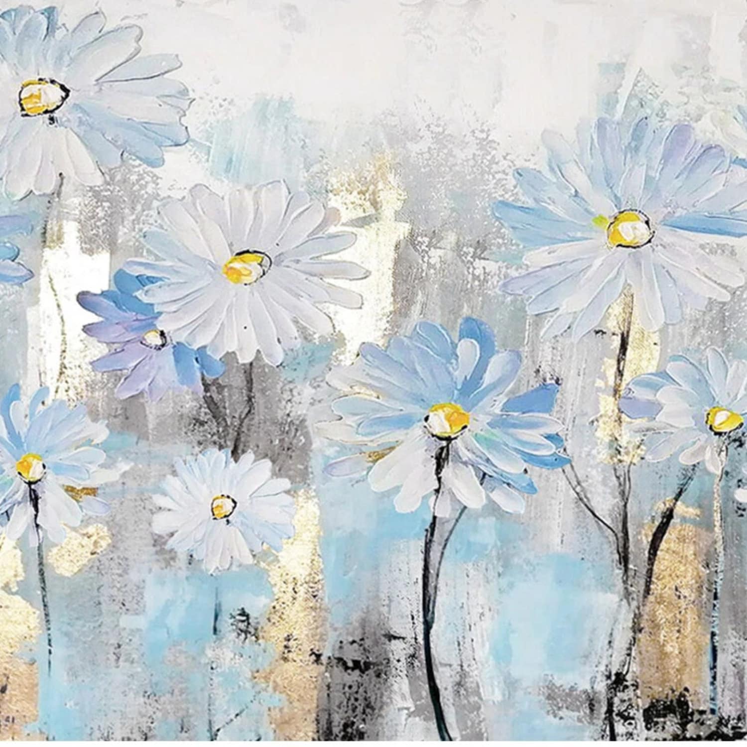 Abstract White Daisy Flowers 100% Hand Painted Art
