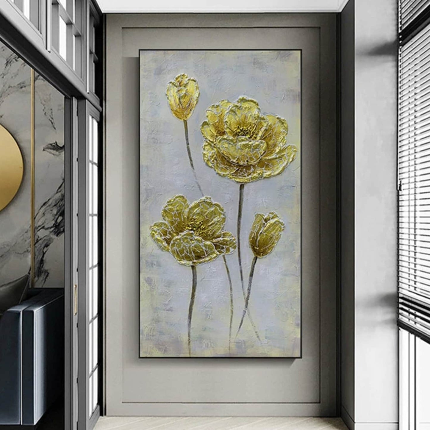 Beautiful Golden Flowers 100% Hand Painted Artwork