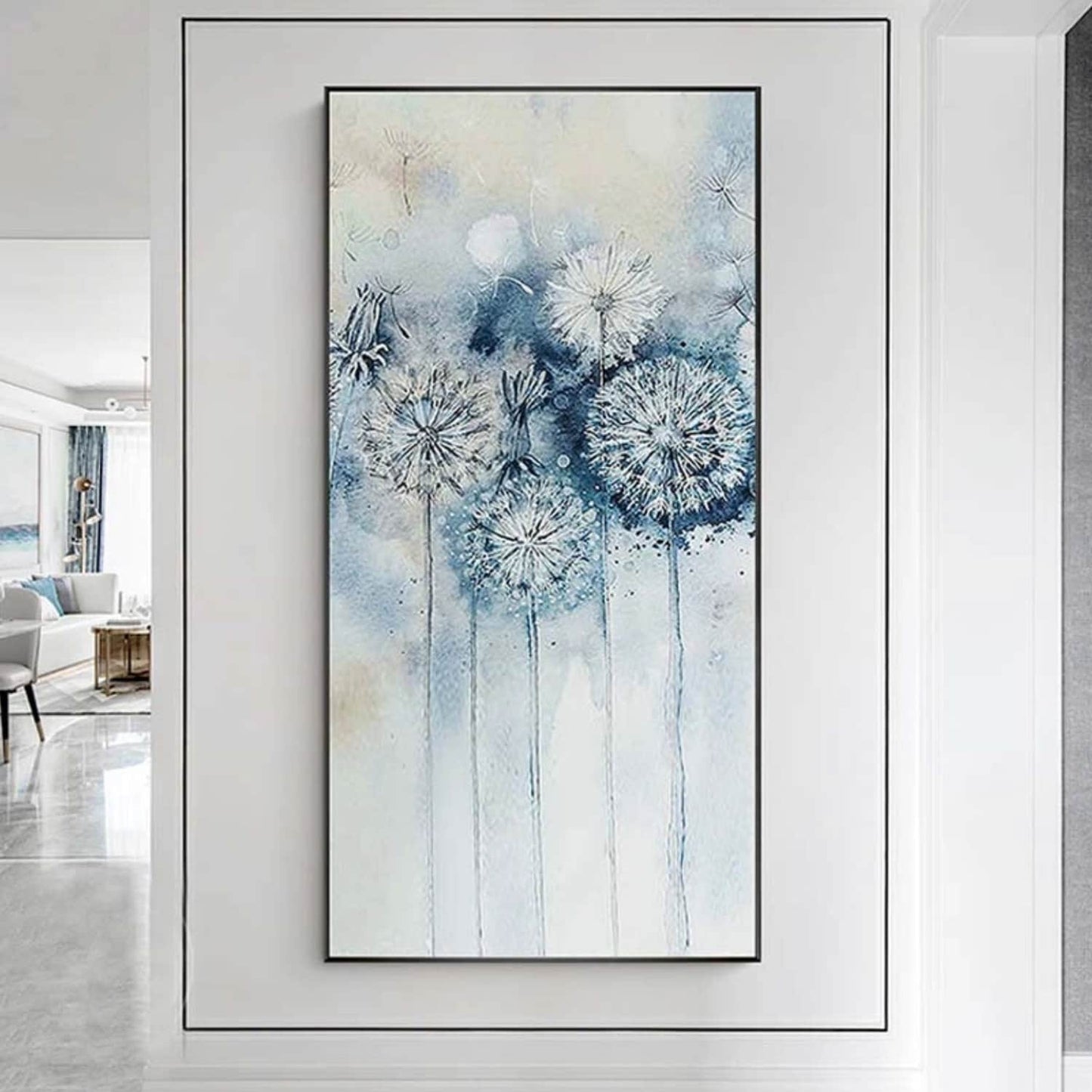 Contemporary White Dandelion Floral Wall Painting