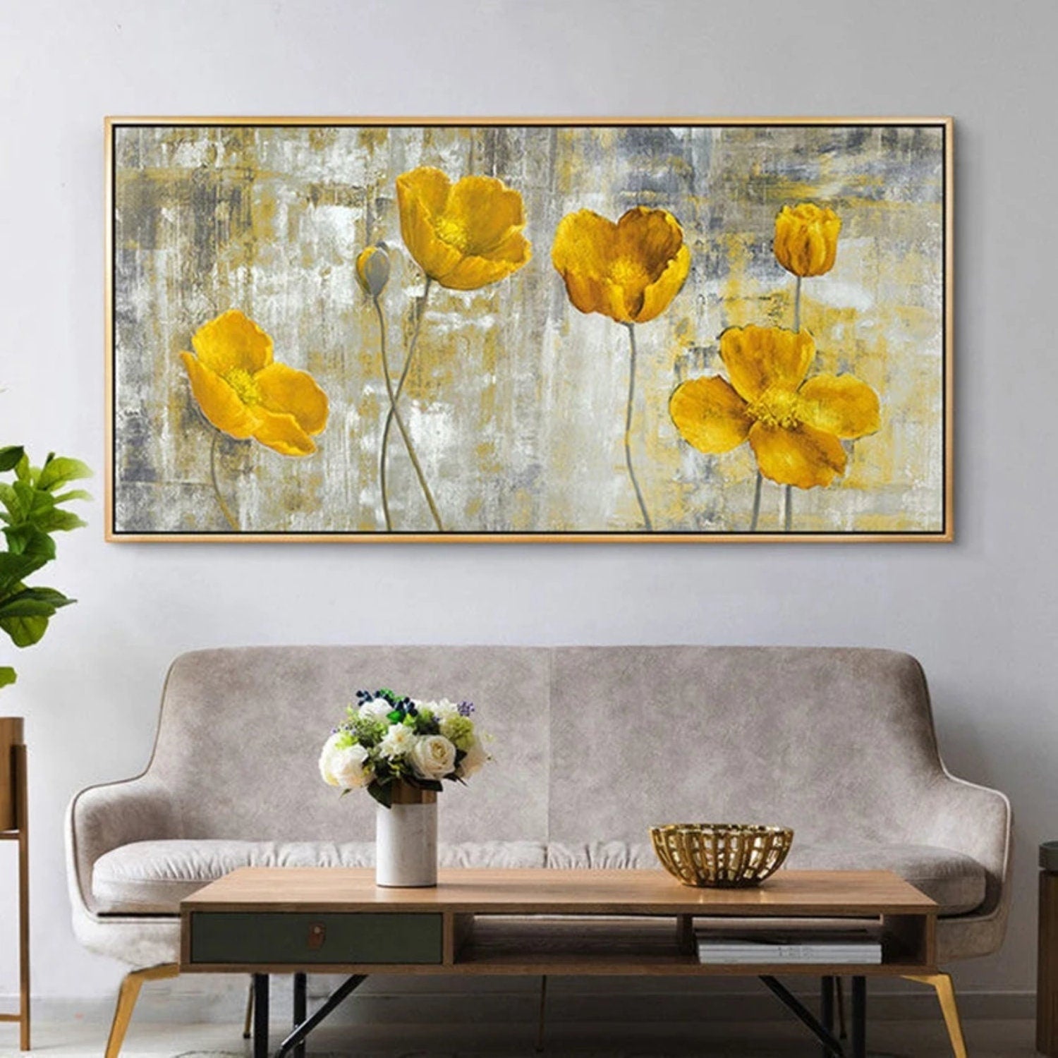Beautiful Yellow Blooming Poppy Flowers Painting