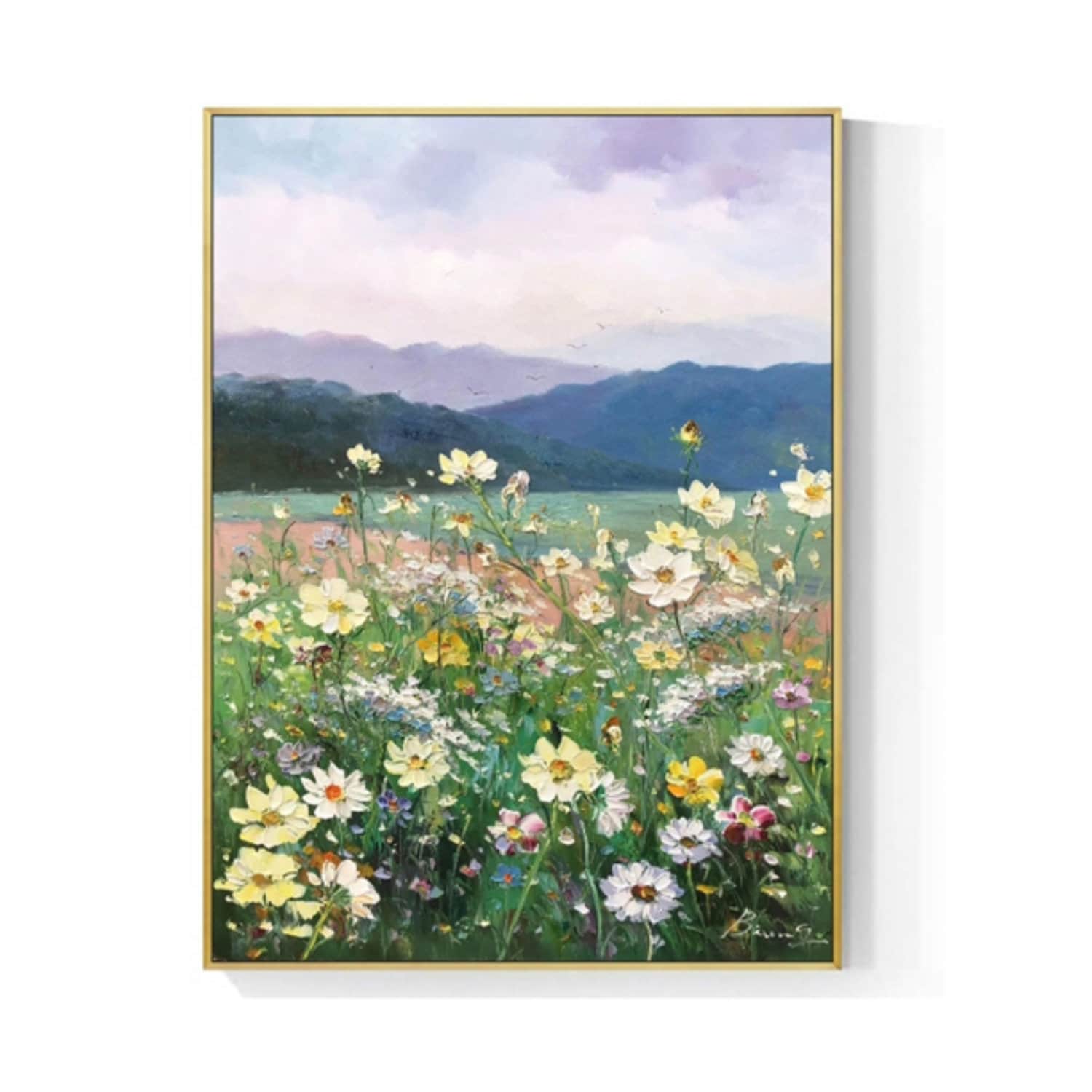 Pretty Wildflowers Landscape Abstract Oil Painting