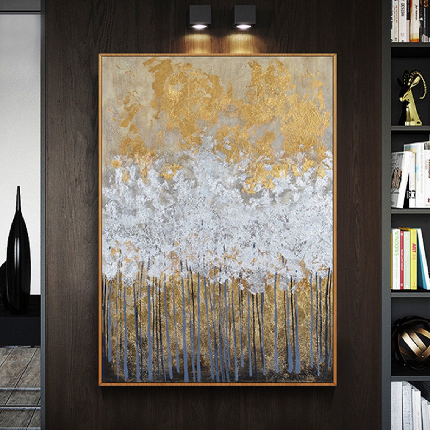 Silver Gold Foil Forest 100% Hand Painted Wall Art