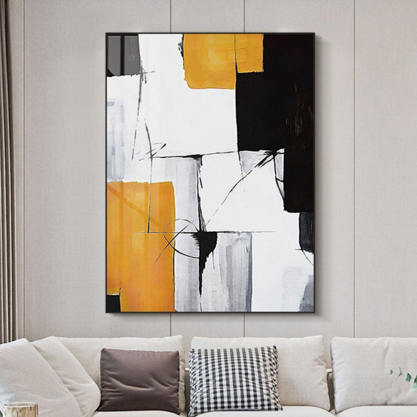 Acrylic Yellow White Minimal Abstract Oil Painting