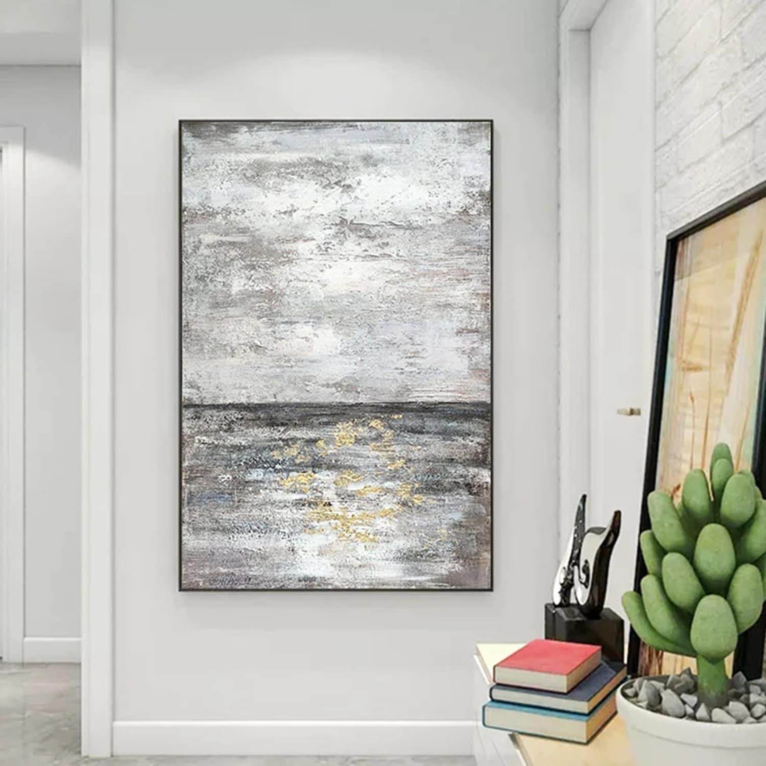 Abstract Silver Skyline Sea Modern Oil Painting