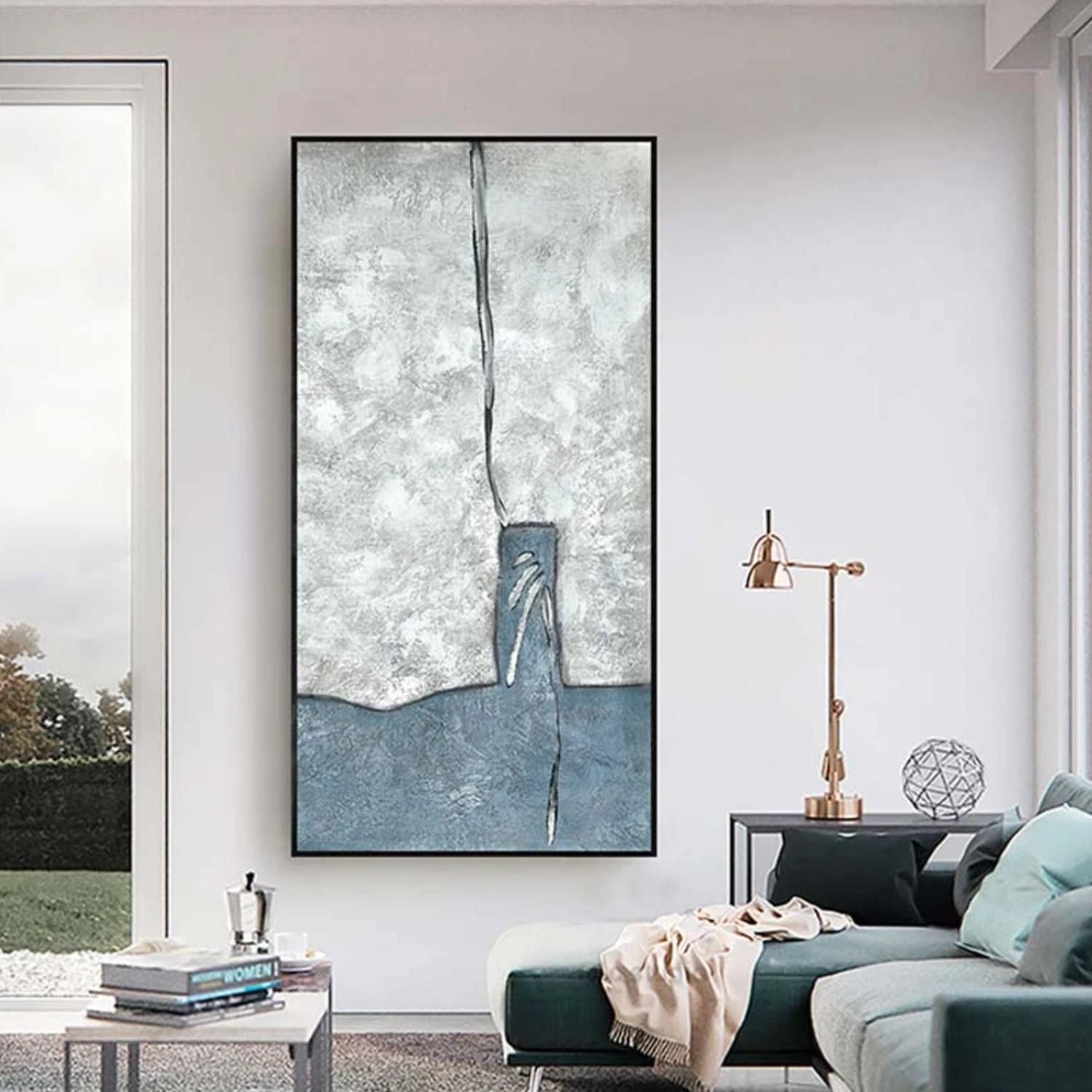 Minimalist Silver Blue Modern Abstract Painting