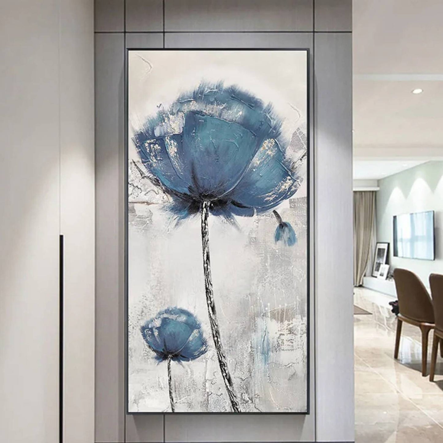 Textured Blue Blossom Flower Abstract Oil Painting