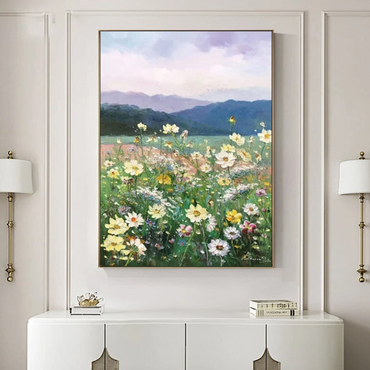 Pretty Wildflowers Landscape Abstract Oil Painting