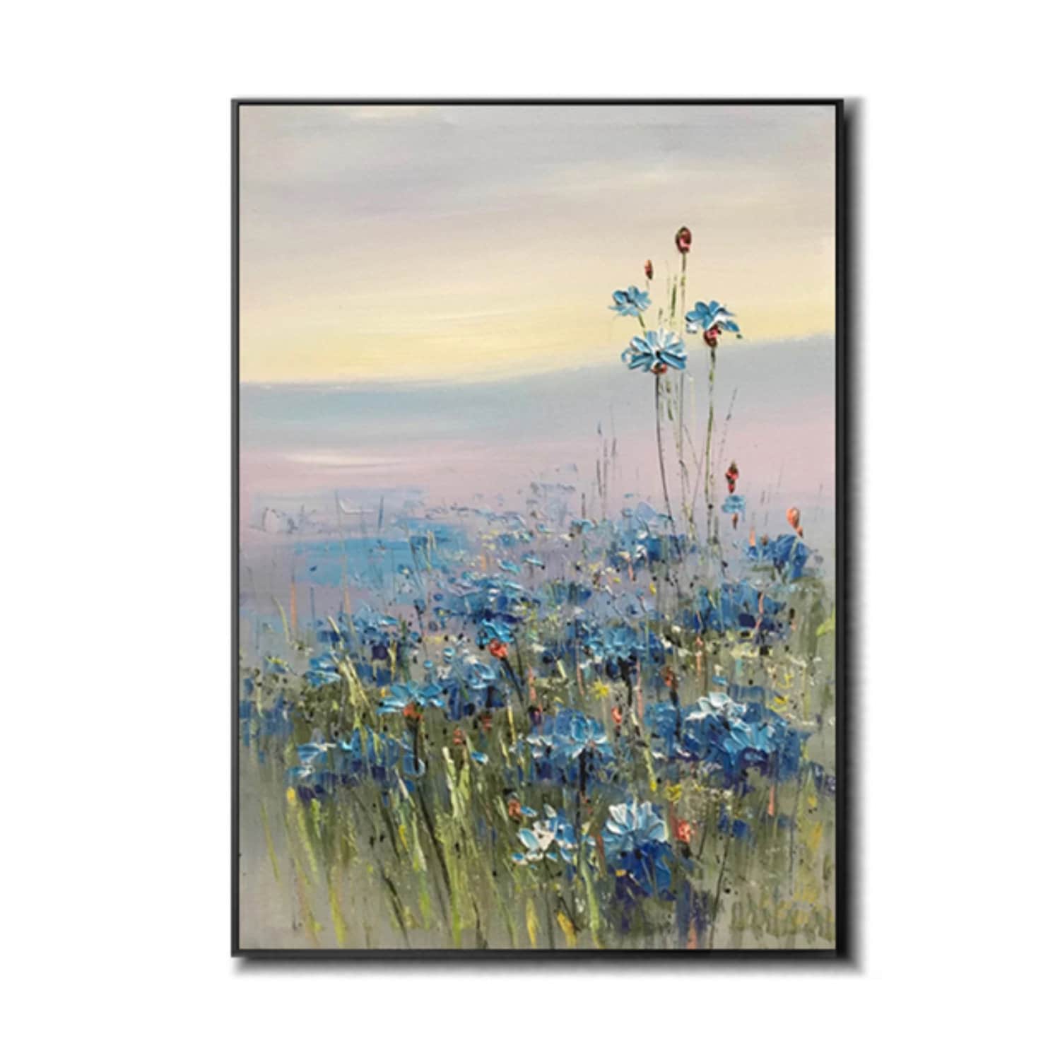 Blue Wildflowers Abstract Landscape Textured Art