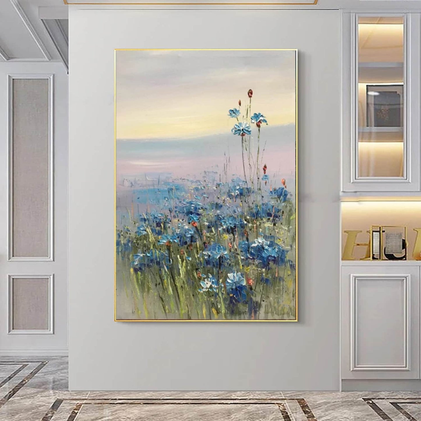 Blue Wildflowers Abstract Landscape Textured Art