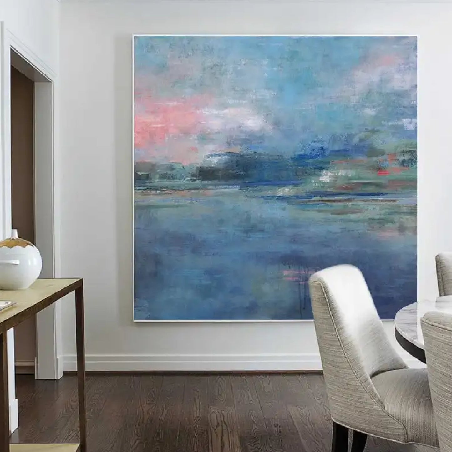 Large Abstract Blue Ocean Landscape Wall Art
