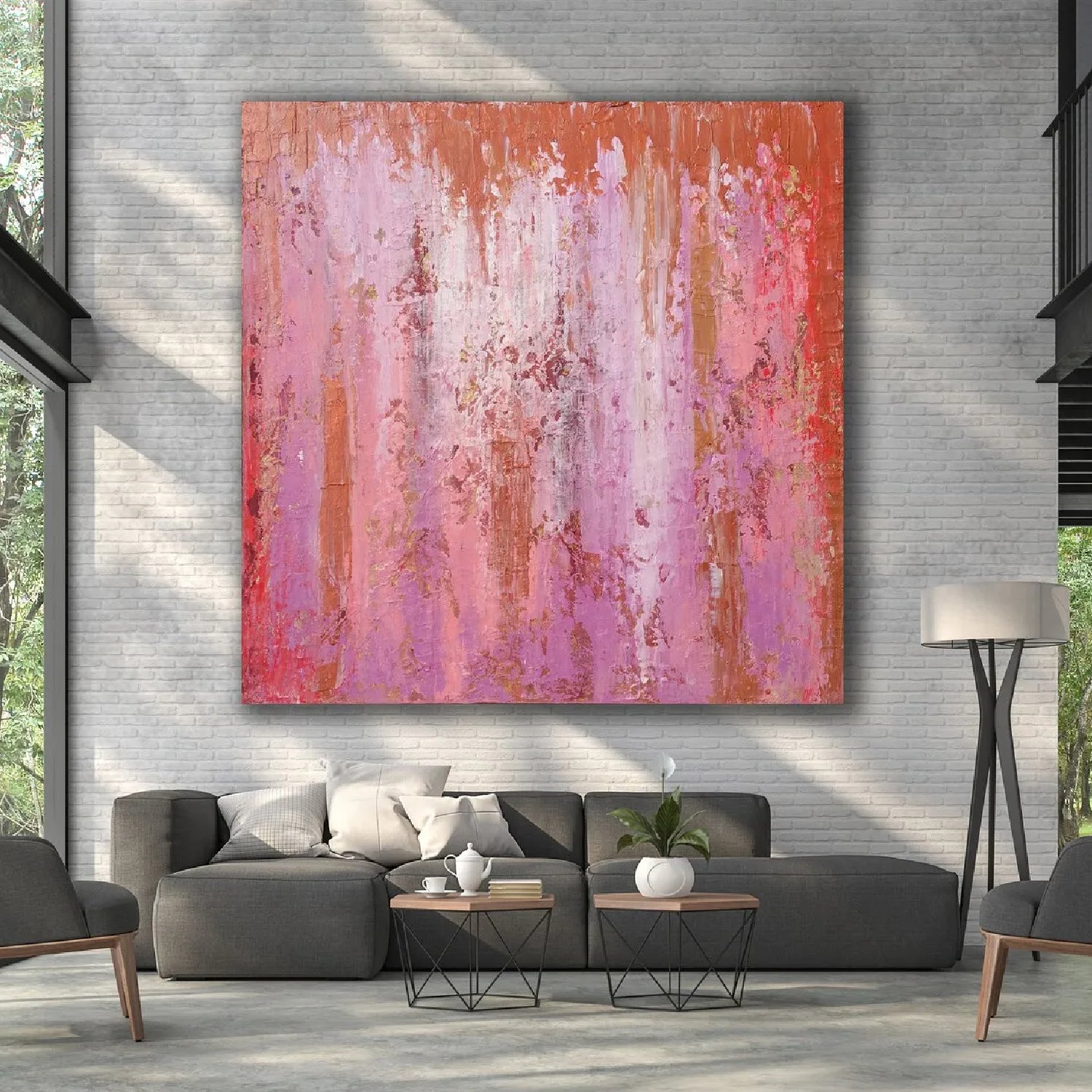 Large Pink Textured Wall Decor Minimalist Painting