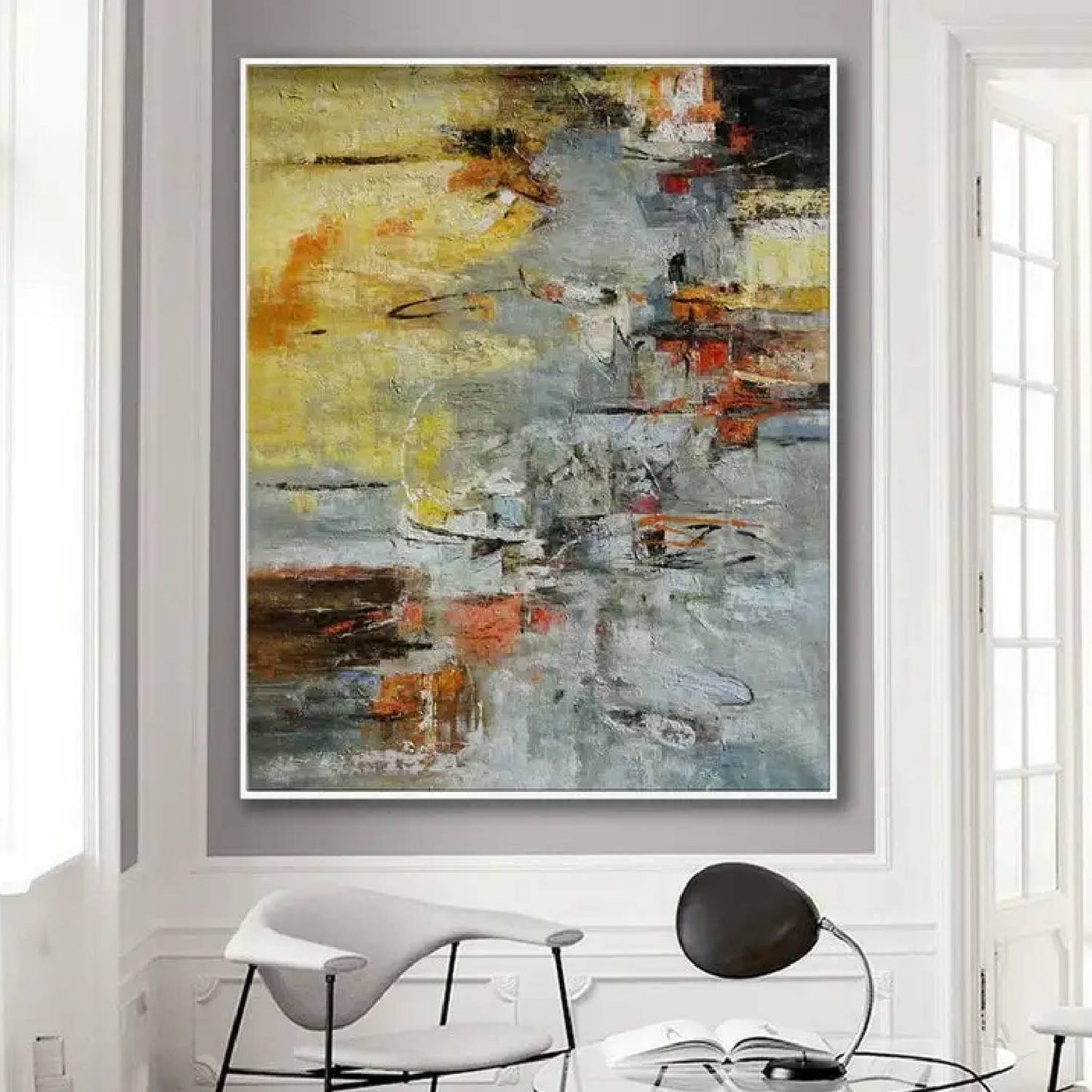 Minimal Yellow Grey Abstract Expressionism Artwork