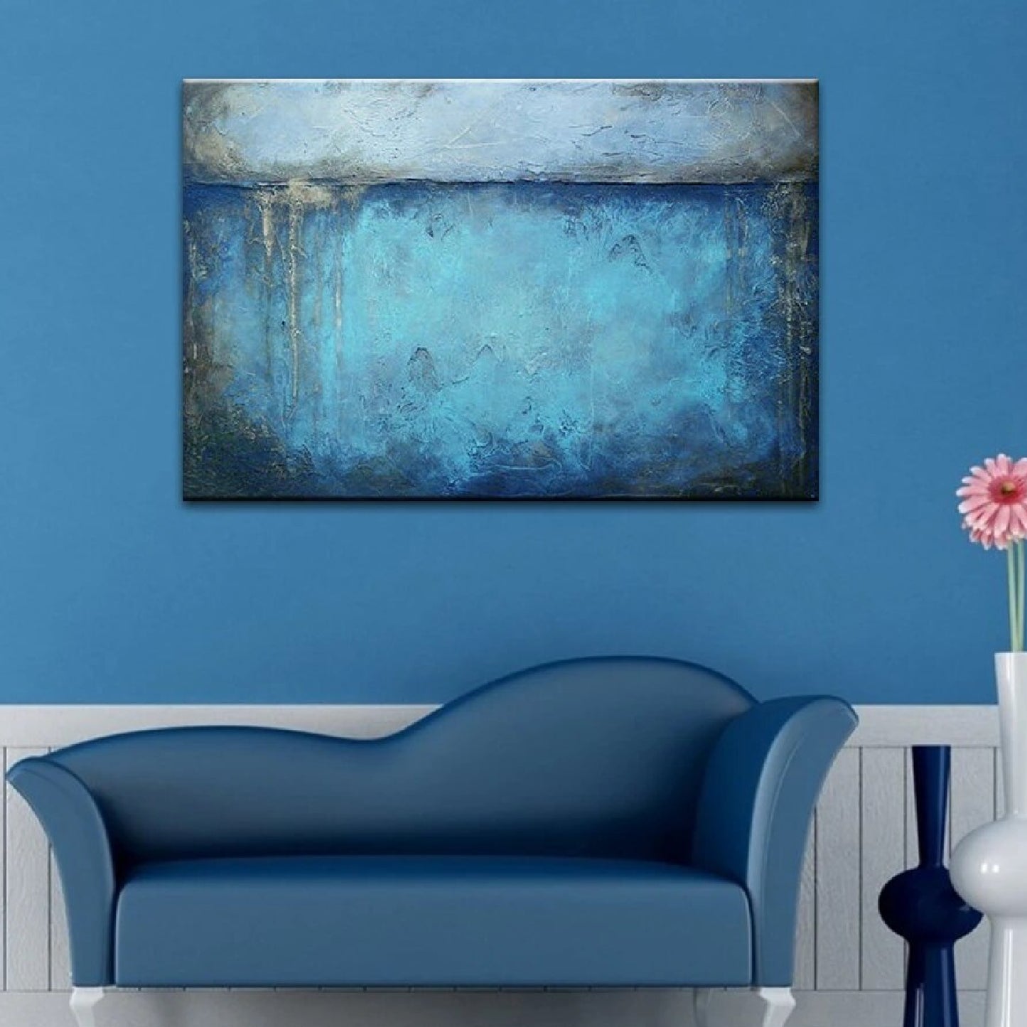 Modern Abstract Blue Textured Mural Painting