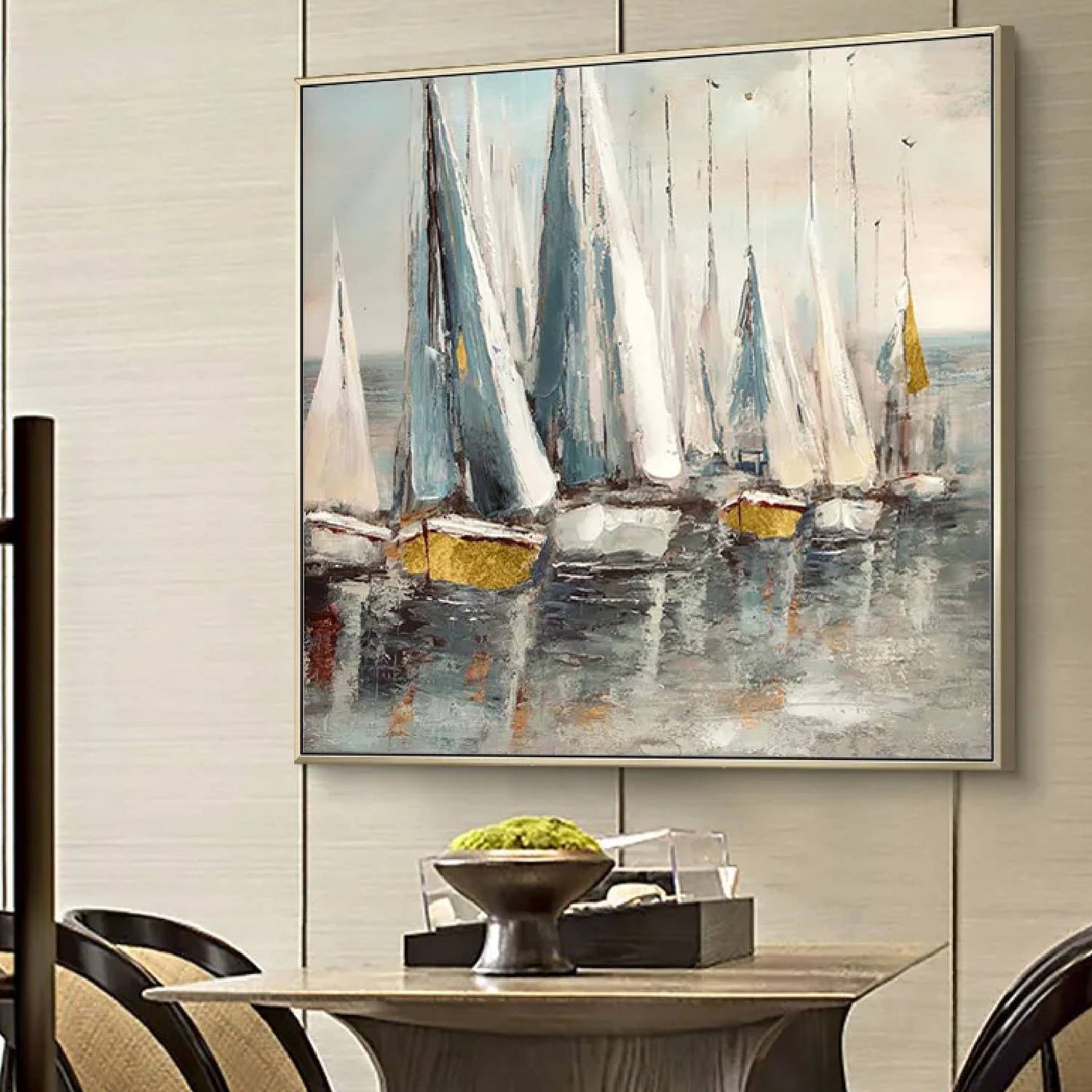 Nordic Gold Luxury Coastal Sailboats Canvas Art