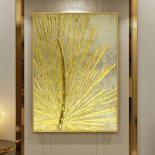 Nordic Golden Leaf Abstract Wall Hanging Art